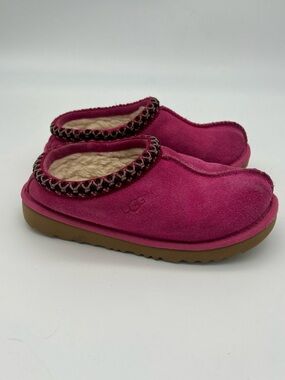 UGG Tasman kids girls size 1 Suede Slip-On Shearling Clogs mules pink leather